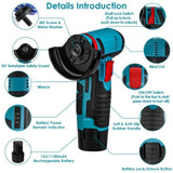 Cordless Mini Angle Grinder- 2x12V 1100mAh Batteries , 19000RPM Motor, Air Vents for Heat 87962141