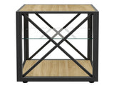 Set of 2 Modern End Table Nightstand for Bedroom & Living Room, Tempered Glass & Natural Wood MDF W241P246917