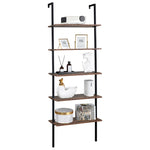 ZUN Industrial Wall Mounted Bookcase 5-Tier Open Ladder Shelf Bookshelf with Metal Frame, 23.6" L x 18960257