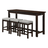 4pc Counter Height Dining Set Espresso Finish Counter Height Table w Drawer Built-in USB Ports Power B011P151855