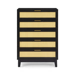 ZUN Bedroom 5 drawer dresser, rattan dresser modern wooden chest of drawers with spacious storage space W1781P183009