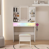 Vanity Desk with LED Lights Mirror & Power Outlet,Vanity Table Set with Storage Drawers & Chair, 3 W509P297013