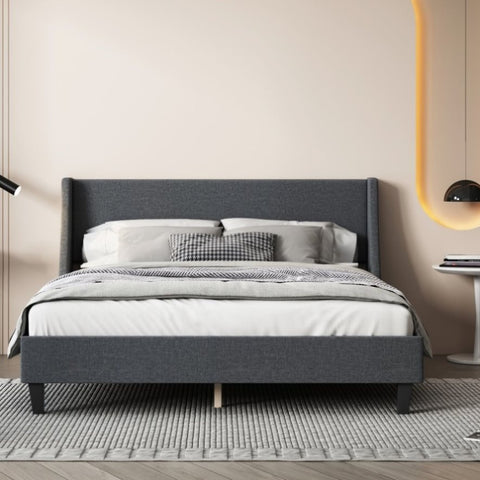 ZUN Queen Size Bed Frame Upholstered Bed Frame Platform ,Non-adjustable Headboard Linen Fabric Headboard W1793138515