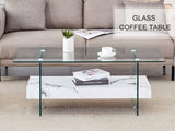 43.3-inch sturdy double-layer coffee table - tempered glass tabletop and table legs, with a W1512P317336