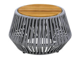 Acacia Wood Side Table with Grey Rope Base - Natural Teak Finish, Modern Coastal Accent for Patio, N770P380264G