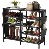 ZUN Shoe Rack with Pockets, 5-Tier Shoe Boots Organizer Freestanding Shoe Shelf for Entryway 99295317