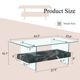 43.3 Inch Modern Two-Tier Coffee Table - An Elegant Combination of Clear Glass and Black Marble W2920P226071