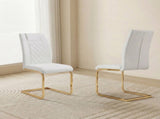High-Back Chairs Set of 4, PU Leather Modern Kitchen Chairs with Gold Legs for Home Furniture W3803P420015