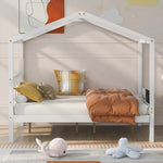 ZUN Full Size Wood House Bed with Storage Space, White 76481310