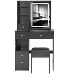 ZUN Small Size Left Drawer Desktop Vanity Table + Cushioned Stool, Touch Control Sliding LED Mirror, W936P202449