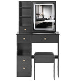29.2" Small Size Left Drawer Desktop Vanity Table Cushioned Stool, Large Sliding, Touch Control, W3258P299612