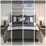 8 Piece Embroidered Comforter Set Dark Grey Cal King B035P266660