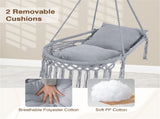 Gray Boho Macrame Hanging Swing Chair with 2 Padded Cushions, 330LBS Capacity Hammock Chair for 42193388