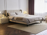 Full Size Velvet Bed Frame with Charging Station and Storage Shelf, Upholstered Platform Bed with 98843546