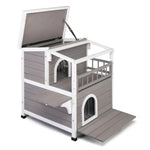 ZUN Wooden Cat house 2-Story Indoor Outdoor Luxurious Cat Shelter House with Transparent Canopy, Large 60901308