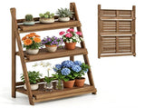 3-Tier Ladder Plant Stand, Foldable Fir Wood Flower Pot Rack with A-Shaped Reinforced Structure, 36274968