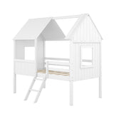 Twin Size Low Loft Wood House Bed with Two Side Windows 85997368