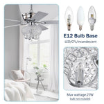 ZUN 52 inch Crystal Ceiling Fan with Lights Fandelier Chandelier Reversible Blades 3 Wind Speeds Remote W1592P162637