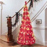 Artificial 6ft Red Pop Up Christmas Tree with 150 lights,4 ribbons,1 large bow,12 Christmas 29943442