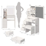 ZUN Small Space Left Bedside Cabinet Vanity Table + Cushioned Stool, Extra Large Right sliding mirror, W936P176297