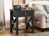2PCS Side Intersection Style Bedside Table Coffee Table with Two-layer Drawer Black 31379383