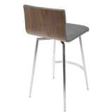 Mason Contemporary Swivel Counter Stool in Stainless Steel, Walnut Wood, and Grey Faux Leather by B202P222087