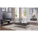 ZUN Grey Oak and Chrome Coffee Table with Lift Top B062P189218