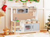 Gray Wooden Kids Play Kitchen with 13 Accessories, Pretend Cooking Set for Toddlers 3 86229535