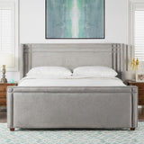 Elle Wingback Upholstered King Bed, Silver Grey Polyester B2719P245936