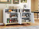 White Modern Sideboard with Irregular Doors & Golden Handles, 2 Open Shelves & Double 2-Door 64232003