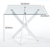 Dining Table with cross metal leg and tempered glass,Modern Space Saving Kitchen Table for Living W234P311858