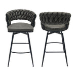 ZUN 28" Technical Leather Woven Bar Stool Set of 2,Black legs Barstools No Adjustable Kitchen Island 40400662