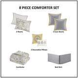 8 Piece Cotton Floral Printed Reversible Comforter Set Yellow King B03597284