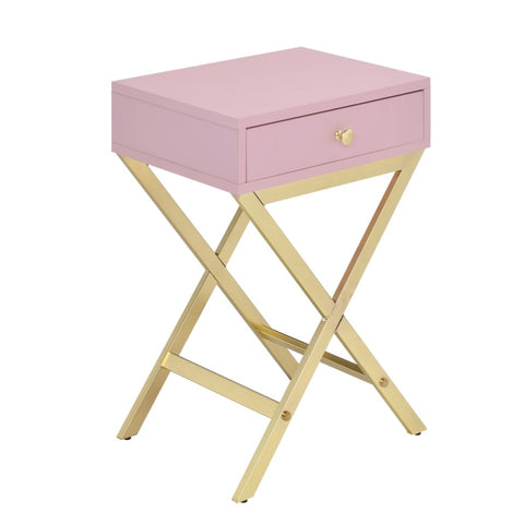 ZUN Pink and Gold 1-Drawer Rectangular Accent Table B062P181361