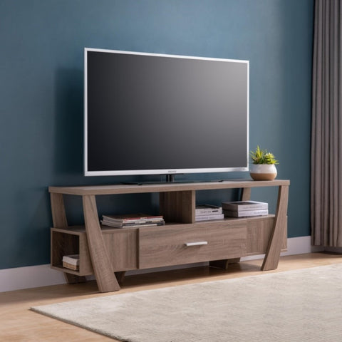 ZUN Contemporary TV Stand with Four Shelves and One Drawer - Brown B107131411
