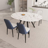 47-63" expandable circular dining tables , equipped with 4 PU fabric thick cushioned dining chairs 75433571