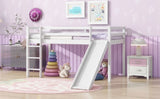 ZUN Twin Low Loft Bed with Slide, Ladder, Safety Guardrails, Rubber Wood Twin Loft Bed,White W504P218525