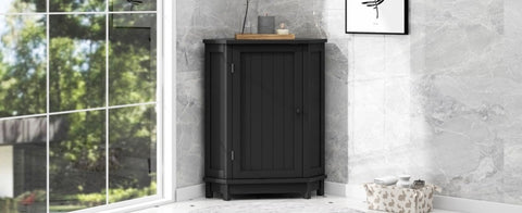 ZUN Black Bathroom Cabinet Triangle Corner Storage Cabinet with Adjustable Shelf Modern Style MDF Board N725P172615B