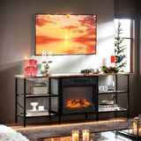 58" Weathered Wood Fireplace TV Stand Console Table with 4 Shelves, for 18" Electric Fireplace 08662295