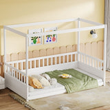 Twin Size Canopy Bed Frame with Guardrails for Kids,Floor Bed Twin with Four Poster Design,Kids W1858P252838