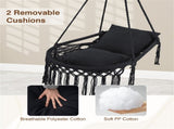 Black Boho Macrame Hanging Swing Chair with 2 Padded Cushions, 330LBS Capacity Hammock Chair for 92131278