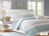 6 Piece Cotton Percale Quilt Set with Throw Pillows Aqua King/Cal King B035129022