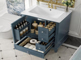 24" Bathroom Vanity with Sink Drawers, Gray Blue Freestanding Vanity Cabinet with Ceramic Top 93166940