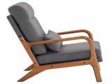 High Back Solid Wood Armrest Backrest Iron Frame Linen Indoor Leisure Chair Dark Grey 26834411