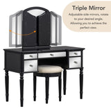 ZUN GO 43" Dressing Table Set with Mirrored Drawers and Stool, Tri-fold Mirror, Makeup Vanity Set for WF306449AAB