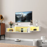 ZUN 65.35in Wall Mounted Floating TV Stand with 20 Color LEDs and Charging Station W331P242457