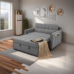 ZUN Stylish grey Pull-Out Sofa Bed with Woven Polyester Fabric & Solid Wood Frame W2297P211252