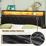 Full size Platform Bed Frame with 105-Degree Tilted Upholstered Headboard, Charging Station, LED W1903P195308