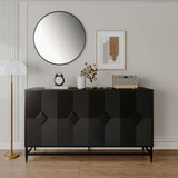 Accent Black Lacquered 4 Door Wooden Cabinet Sideboard Buffet Server Cabinet Storage Cabinet, for W1435133315
