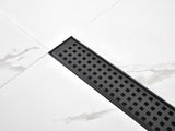 28 Inch Linear Shower Drain with Removable Square Patterned Grate, 304 Stainless Steel with Hair 17007770